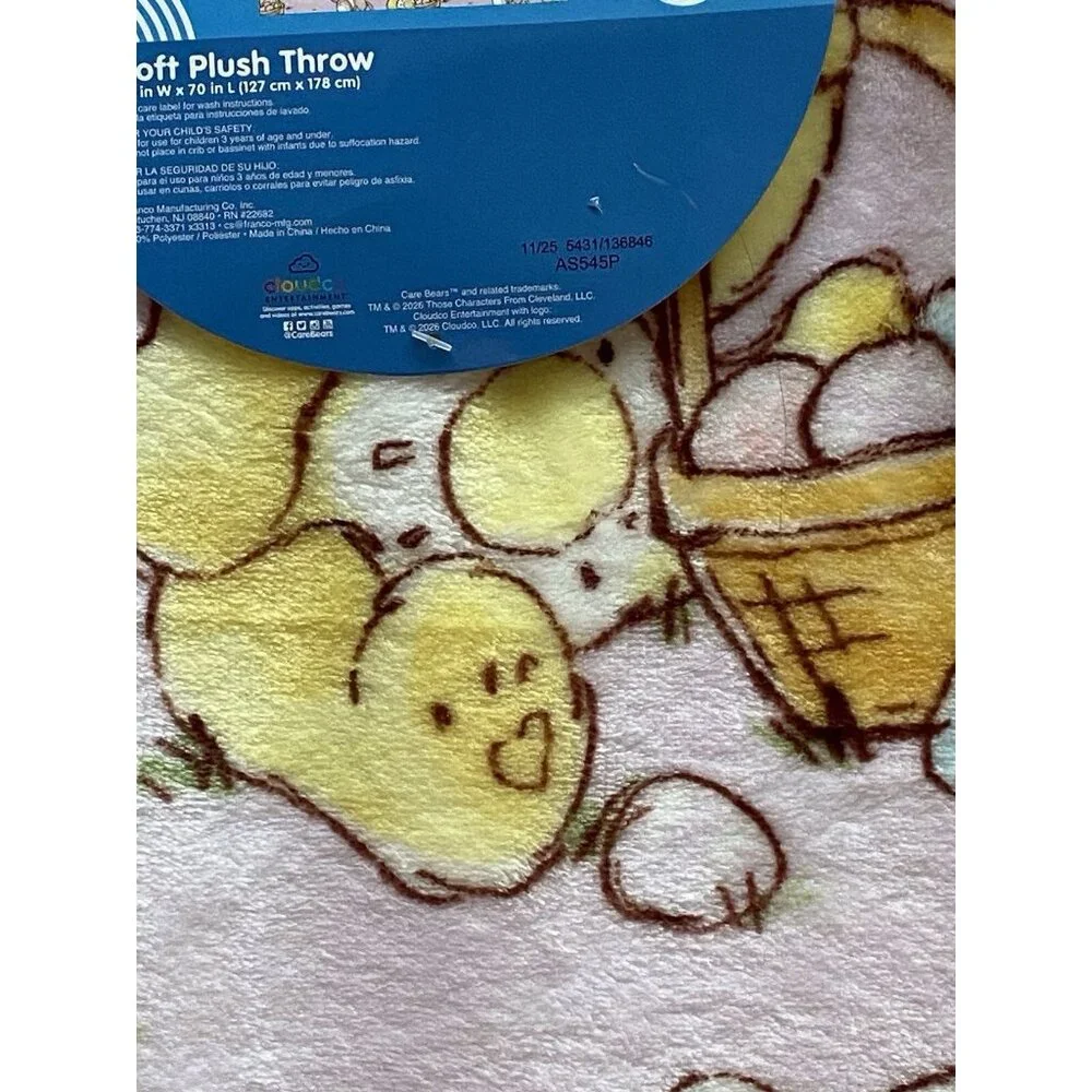 Care Bears Easter Eggs‎ Bunnies Chicks Throw Blanket 50”X 70” Cheer Bear NEW